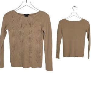 Ann Taylor Wool/Cashmere Blend Oatmeal Boatneck Sweater Lacy Knit Front Size XS